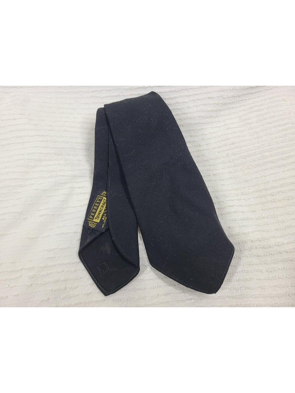 Vtg 50s Black Wool Skinny Tie Towncraft Unlined Rockabilly Classic Simple Ooak